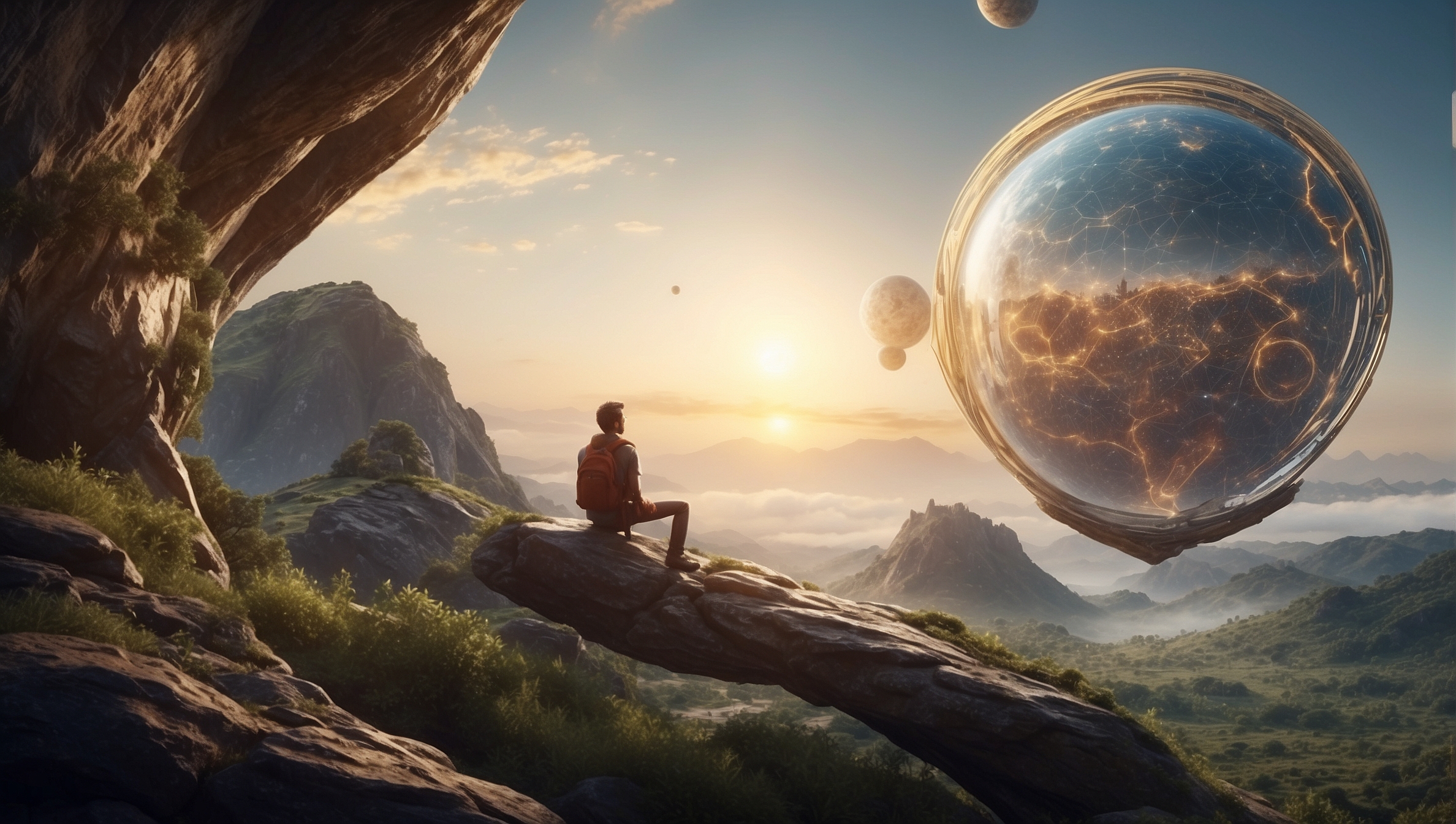 A person looking toward a glowing AI world, representing the AI revolution
