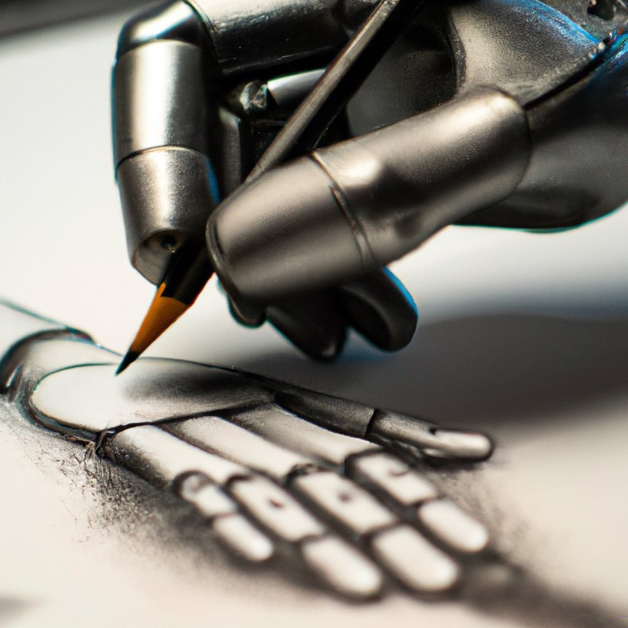 AI-generated image of a robot hand drawing as digital art